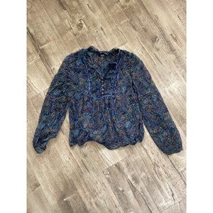 a.n.a A New Approach Long Sleeve Paisley Chiffon Blouse Blue Multi Womens Size M
